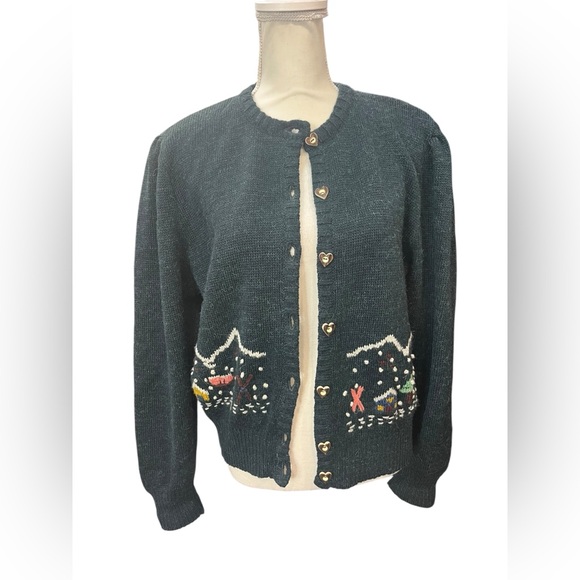 Gaberina Prexl Austria Alpaca Wool Cardigan Heart Buttons Winter Scene 44 - Picture 2 of 11